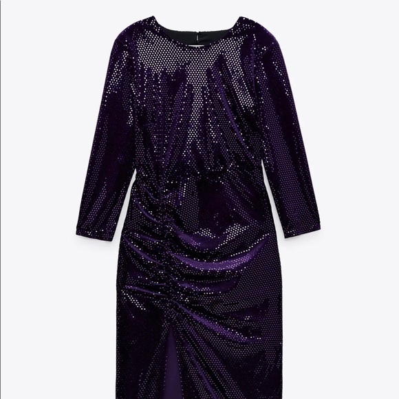 Zara Dresses & Skirts - BRAND NEW ZARA Purple Sequinned Midi Bodycon Dress with Slit